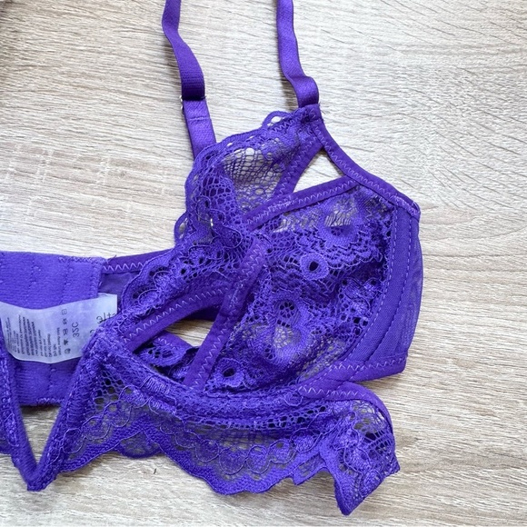New Thistle and Spire Kane Cutout V Wire Bra Top Lace Sheer Purple 32C - Picture 8 of 9